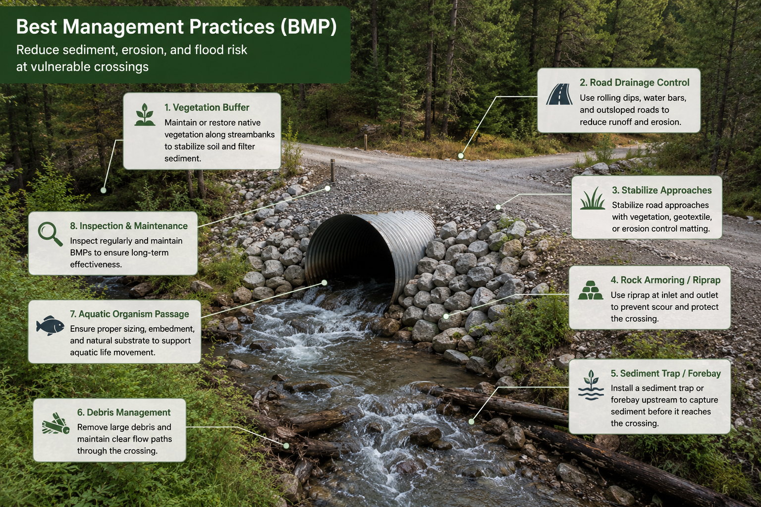 Best management practices at a road-stream crossing
